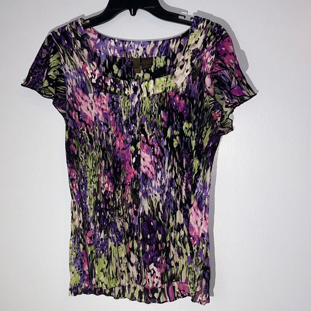 Vibrant Y2K Purple and Green Women's Crinkle Blouse Stretch Shirt